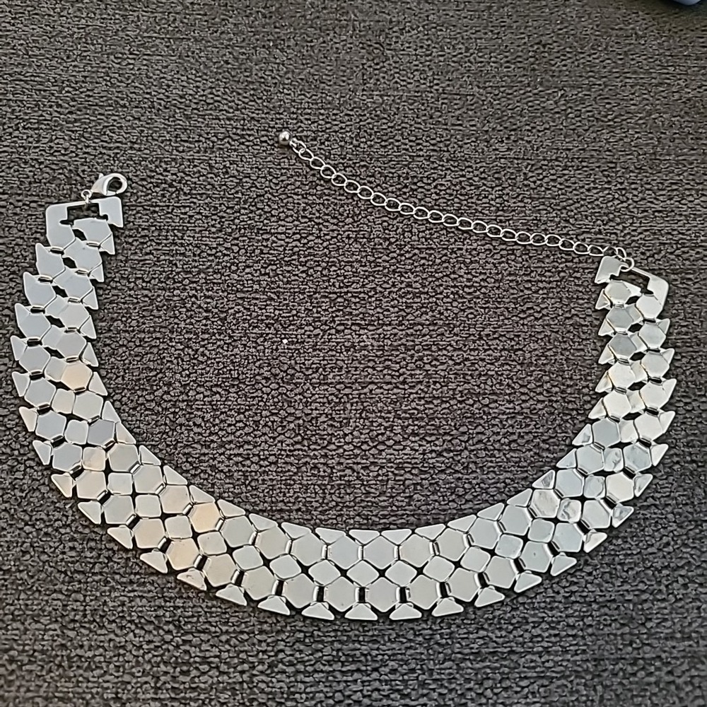 Silver Tone Wide Choker Necklace 11" + 4" extender Y2K Punk Rock Grunge